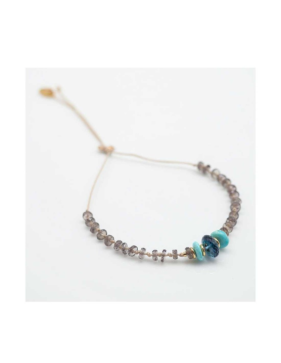 Bracelets By Johanne  | Blue Moon - Bracelet London Blue Topaz, Grenats Et Turquoises